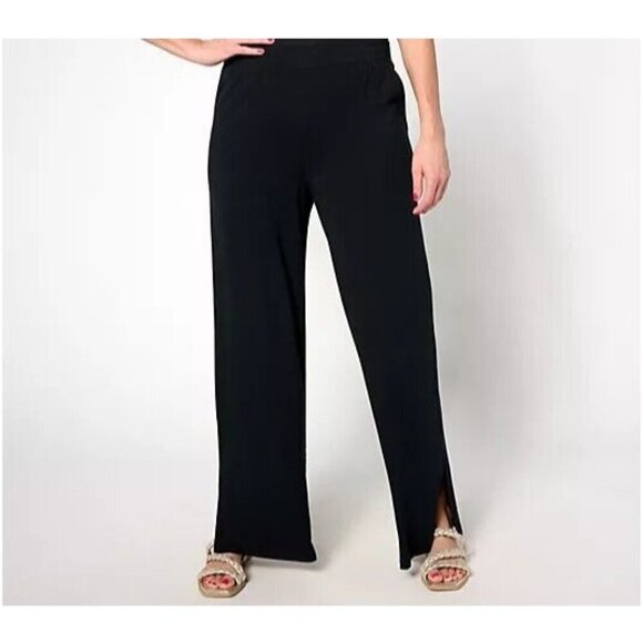 Denim & Co. Beach Jersey Regular Wide Leg Pant With Slits Black XX-Small - Picture 1 of 1